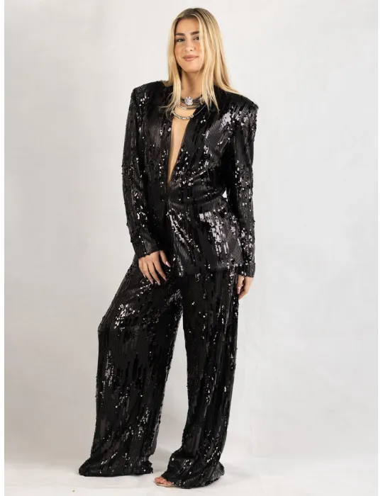 Plain black sequins bodycon blazer jacket