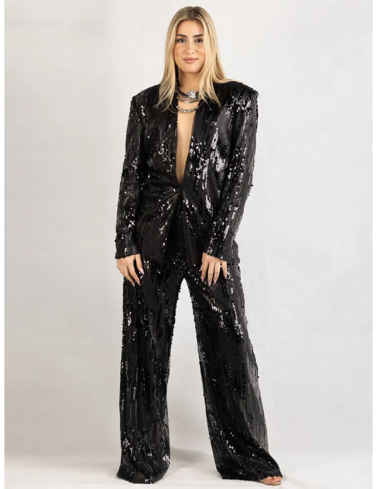 Giacca lunga blazer di paillettes nero Casting  | Tailleur pantaloni