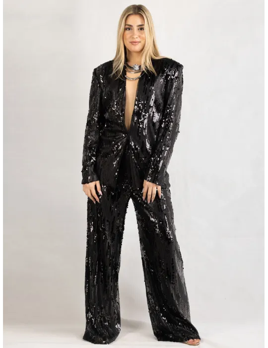 Plain black sequins bodycon blazer jacket