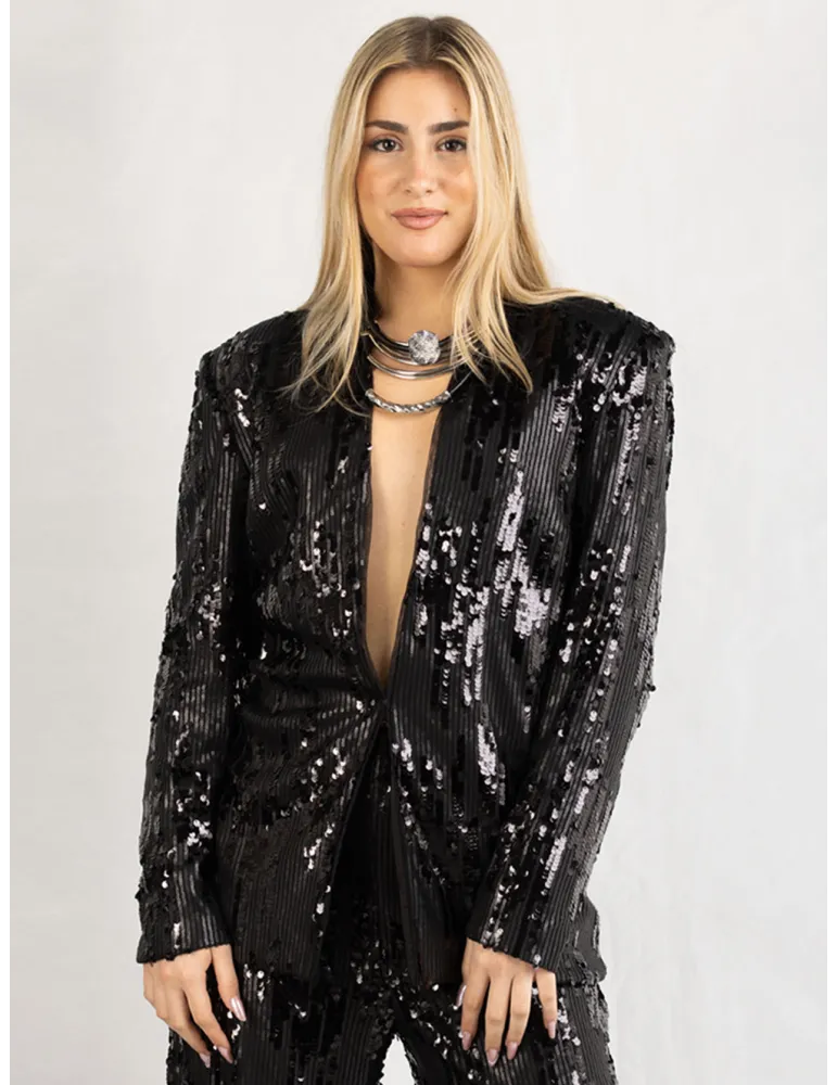 Casting Plain black sequins bodycon blazer jacket Casting Plain black sequins bodycon blazer jacket