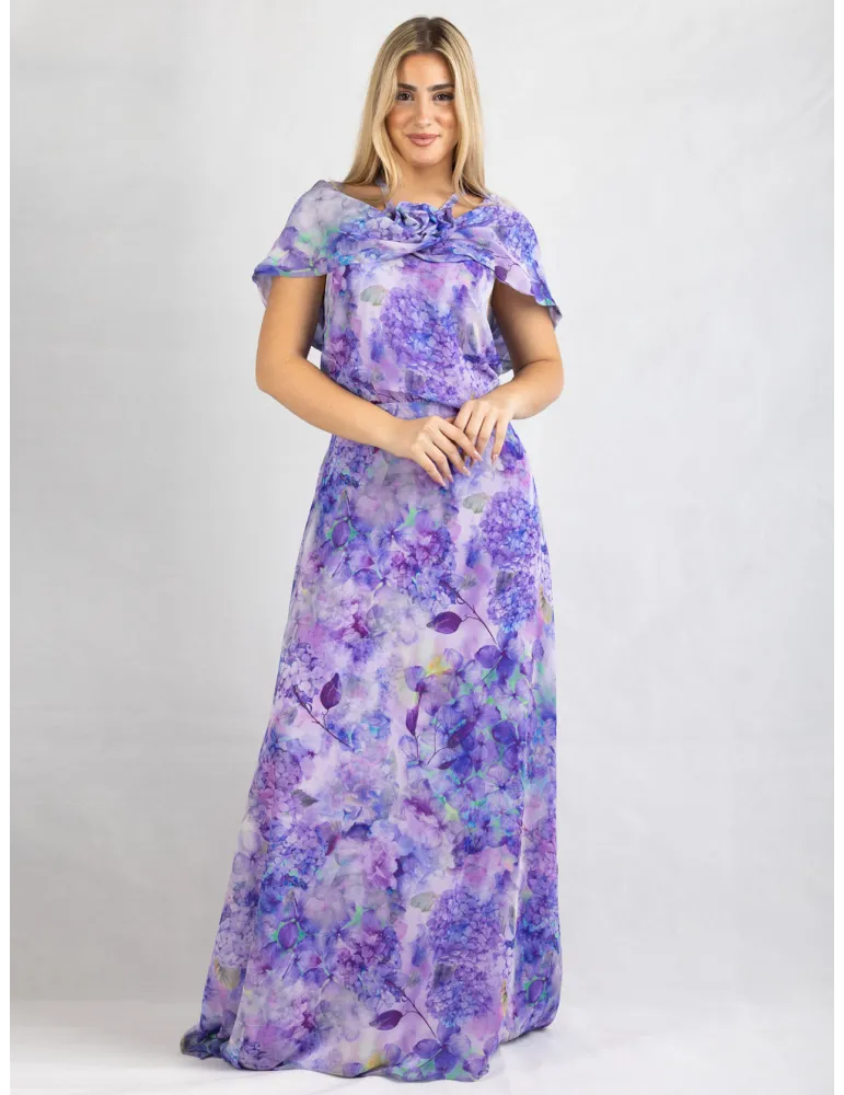 Casting lilac purple floral silk large formal dress Casting lilac purple floral silk large formal dress