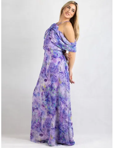 Casting lilac purple floral silk large formal dress 2