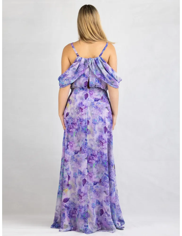 Casting lilac purple floral silk large formal dress