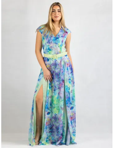 Casting 2025 | Plus size Long cross-over dress two slits lilac flowers