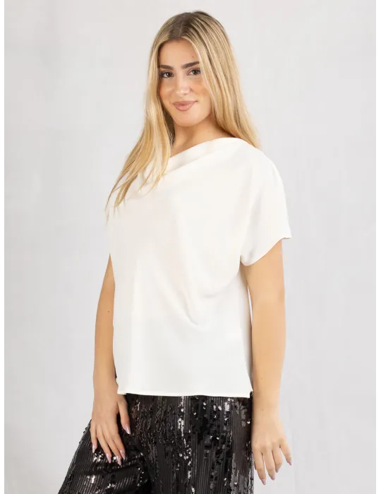 Camicia blusa neutra bianco panna in raso di viscosa fino alla tg 54