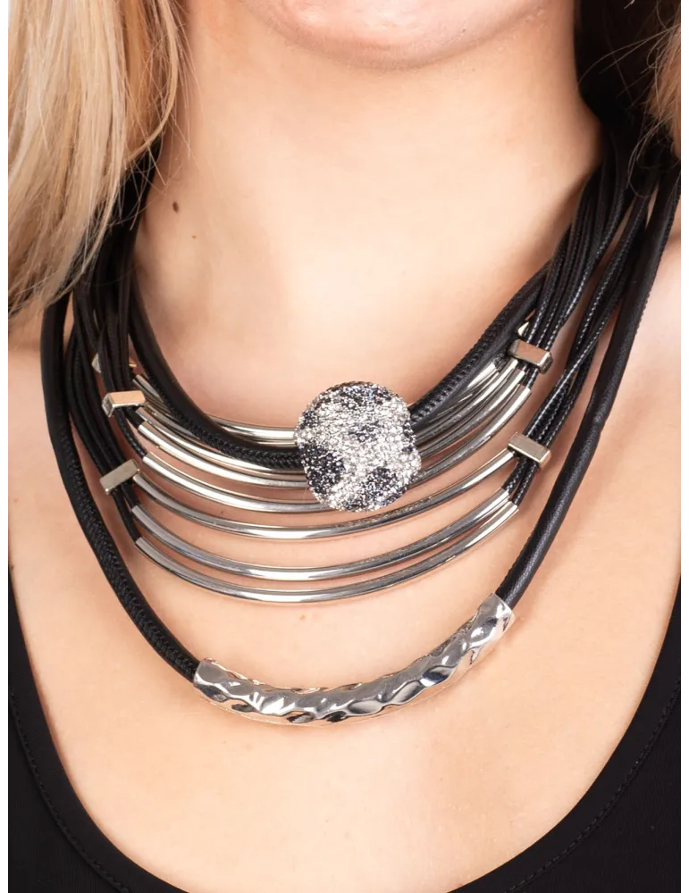 Silver rhinestones handmade multi-strand chain necklace