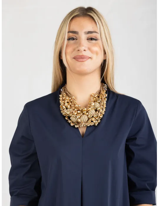 Silver rhinestones handmade multi-strand chain necklace
