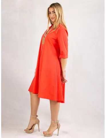 Rubamori Milano Orange A-line cotton dress front pleat 2