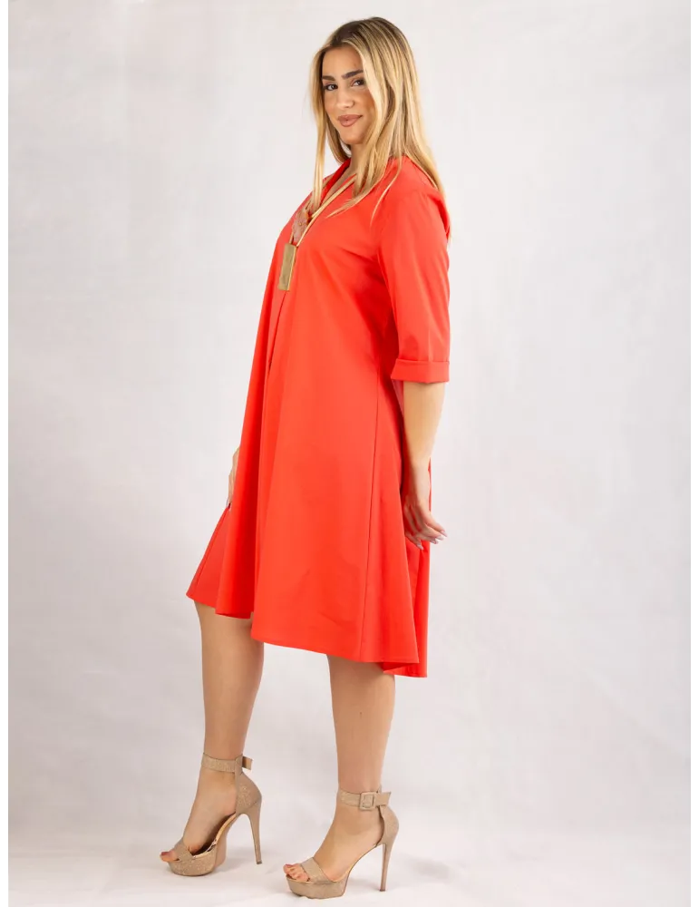 Rubamori Milano Orange A-line cotton dress front pleat