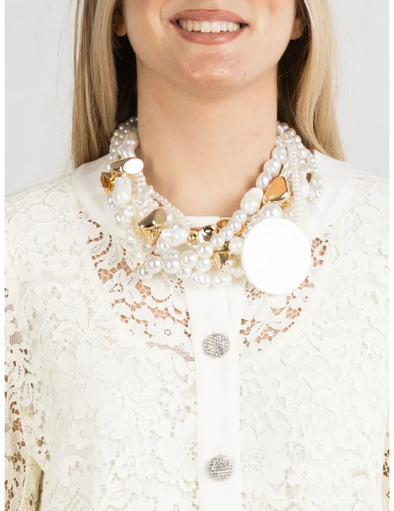 White and gold multi-strand pearl necklace Chanel style White and gold multi-strand pearl necklace Chanel style
