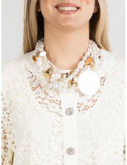 White and gold multi-strand pearl necklace Chanel style White and gold multi-strand pearl necklace Chanel style
