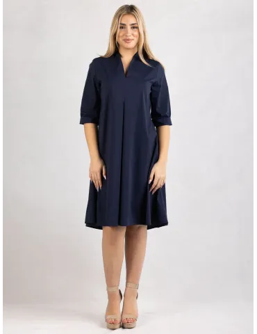 Rubamori Milano Dark blue A-line cotton dress front pleat