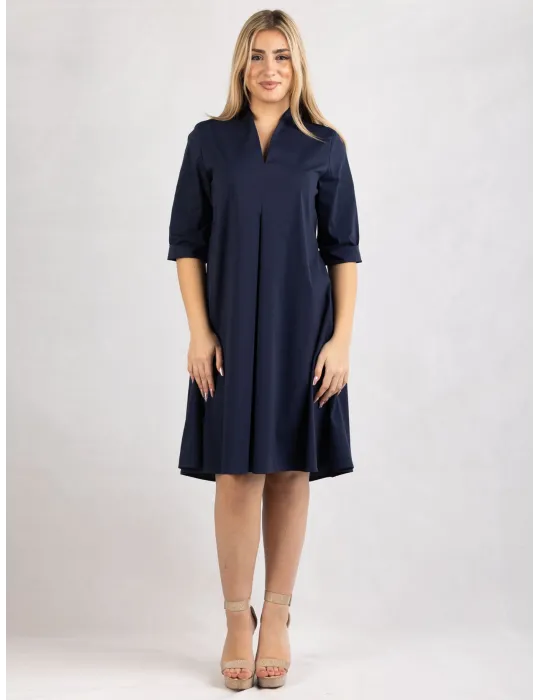 Rubamori Milano Dark blue A-line cotton dress front pleat Rubamori Milano Dark blue A-line cotton dress front pleat
