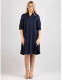 Rubamori Milano Dark blue A-line cotton dress front pleat
