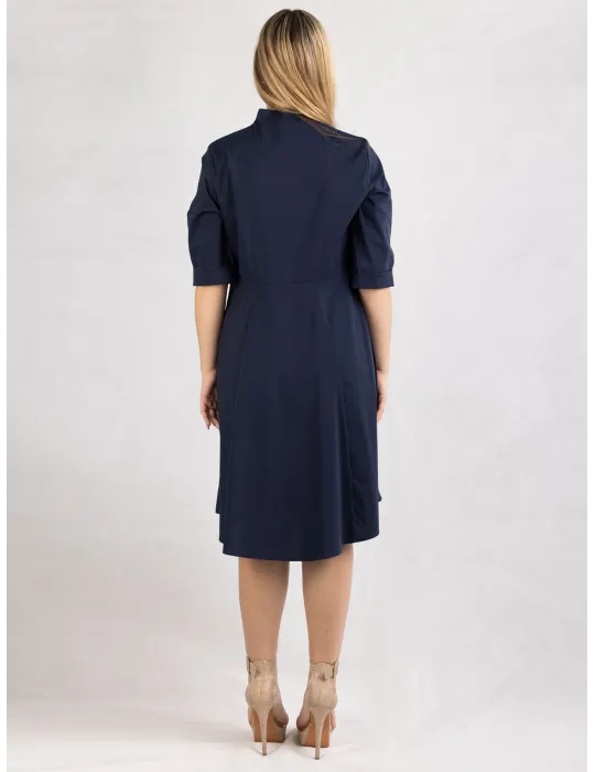Rubamori Milano Dark blue A-line cotton dress front pleat