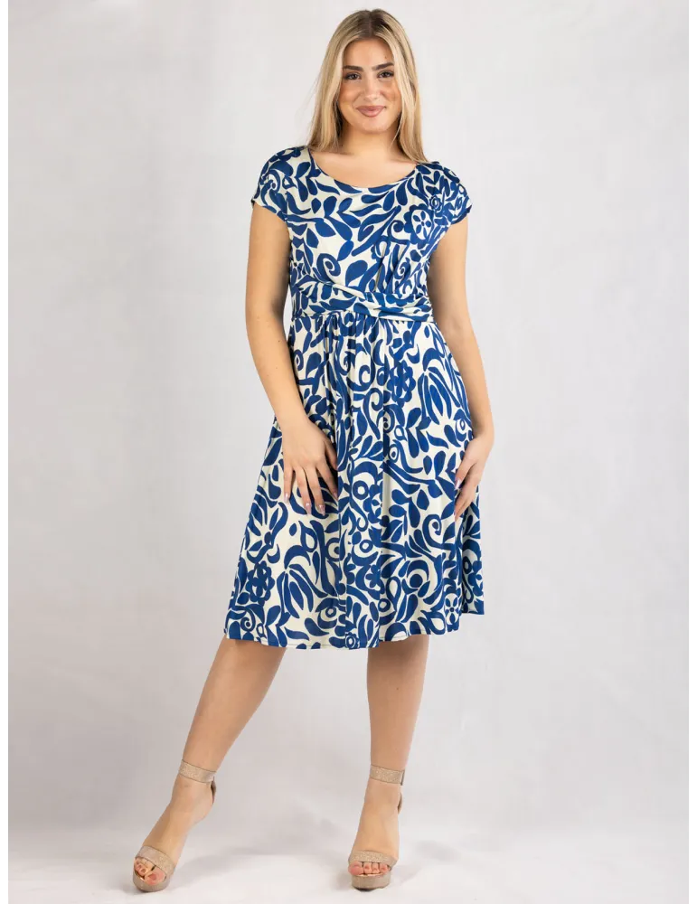 Rubamori Italy | White and blue ruffled viscose silk summer dress Rubamori Italy | White and blue ruffled viscose silk summer dress