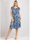 White and blue ruffled viscose silk summer dress