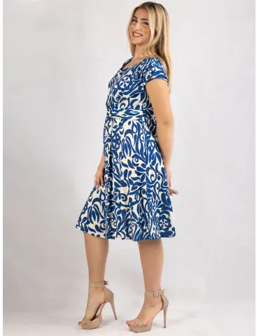 White and blue ruffled viscose silk summer dress 2