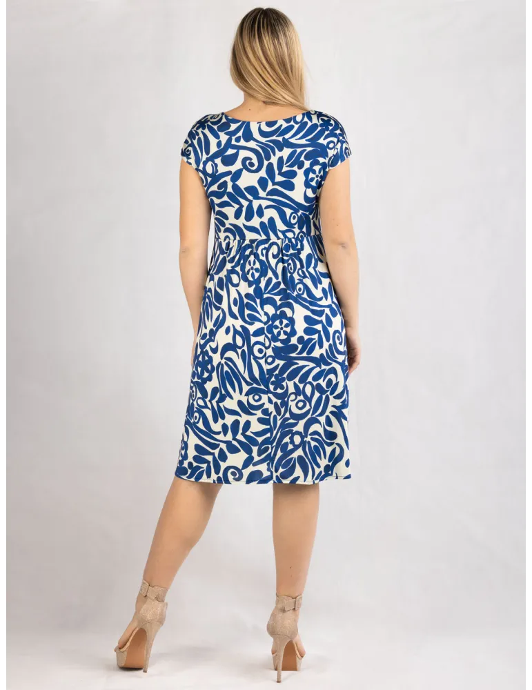 White and blue ruffled viscose silk summer dress