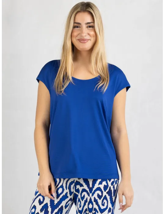 Piero Moretti plain royal blue kimono sleeves blouse