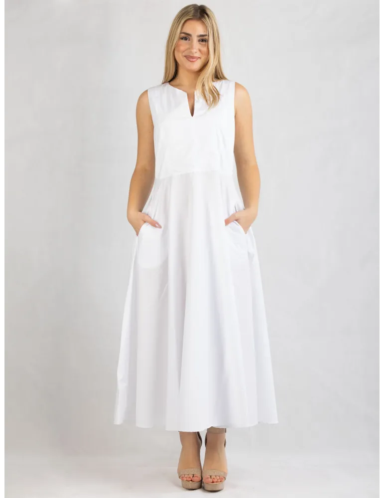 Zanetti Italy White cotton flared long daily summer dress