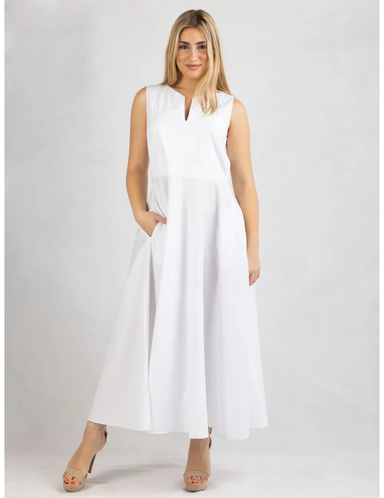 Zanetti Italy White cotton flared long daily summer dress Zanetti Italy White cotton flared long daily summer dress