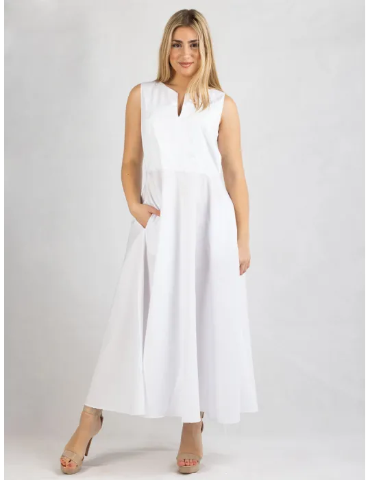 Zanetti Italy White cotton flared long daily summer dress Zanetti Italy White cotton flared long daily summer dress