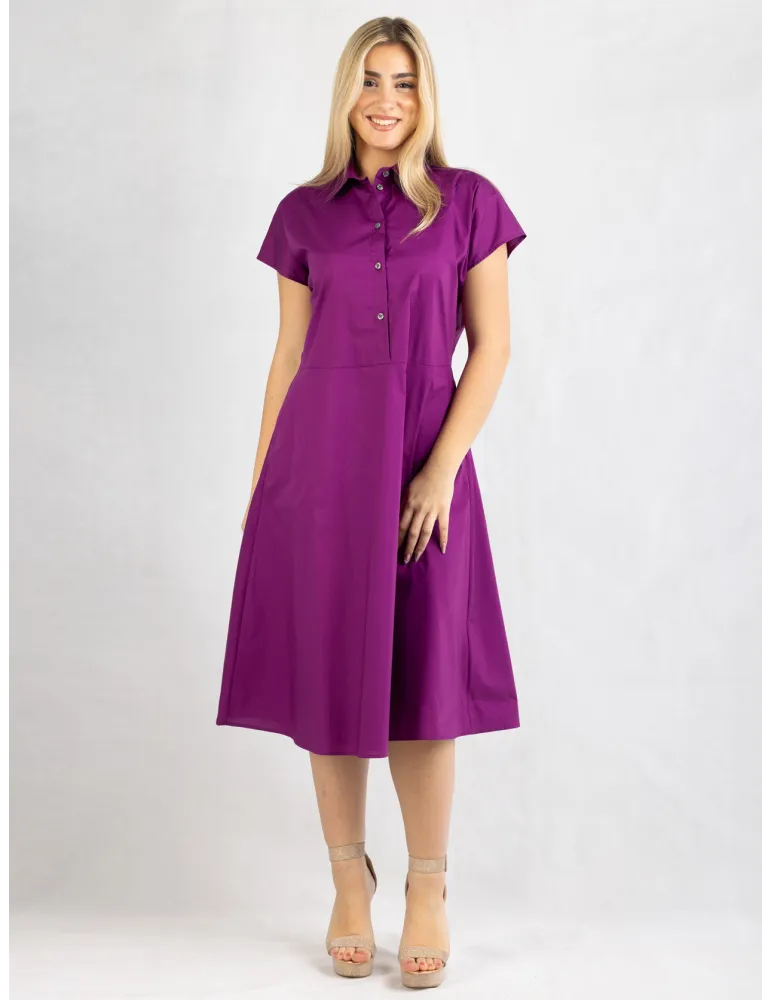 Zanetti Italy Magenta cotton flared midi daily summer dress Zanetti Italy Magenta cotton flared midi daily summer dress
