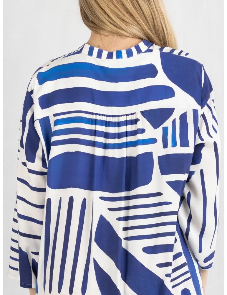 Zanetti Italy | White and blue natural silk tunic open summer dress