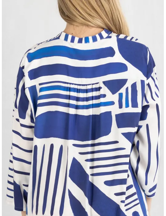 Zanetti Italy | White and blue natural silk tunic open summer dress