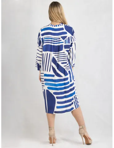 Zanetti Italy | White and blue natural silk tunic open summer dress 2