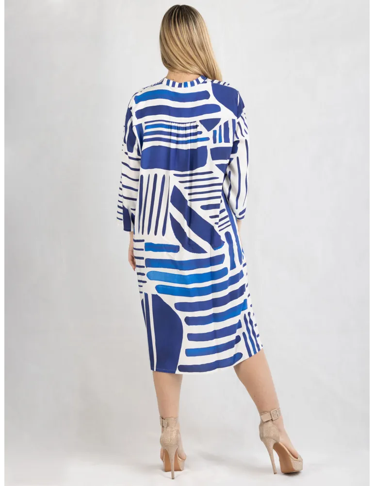 Zanetti Italy | White and blue natural silk tunic open summer dress