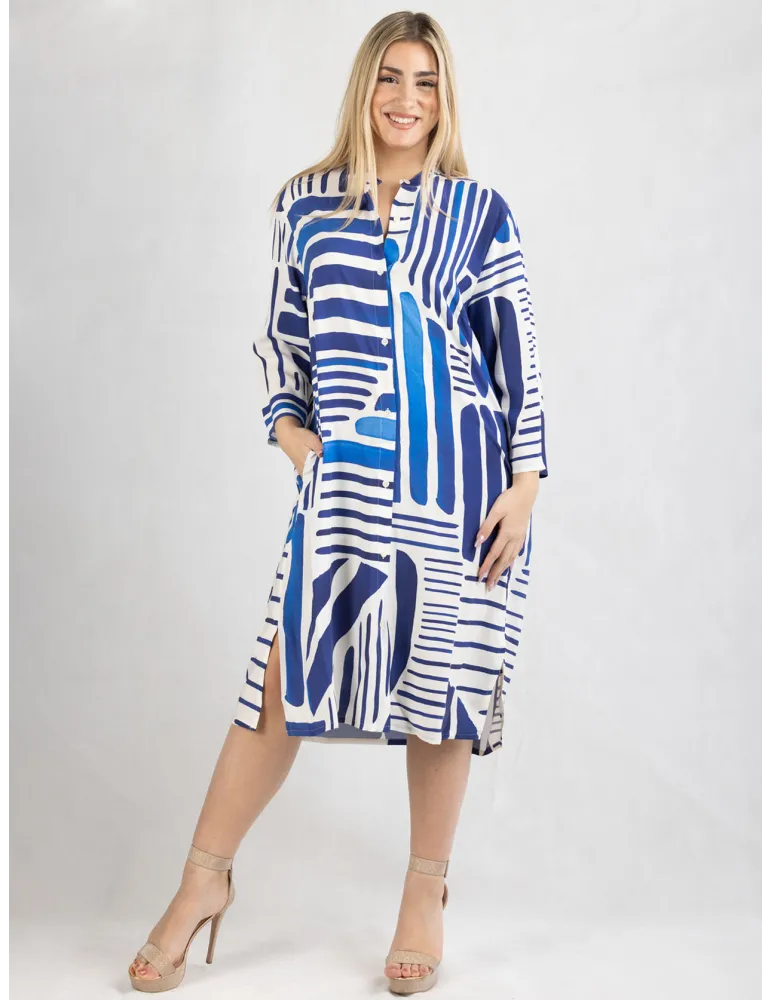 Zanetti Italy | White and blue natural silk tunic open summer dress Zanetti Italy | White and blue natural silk tunic open summer dress