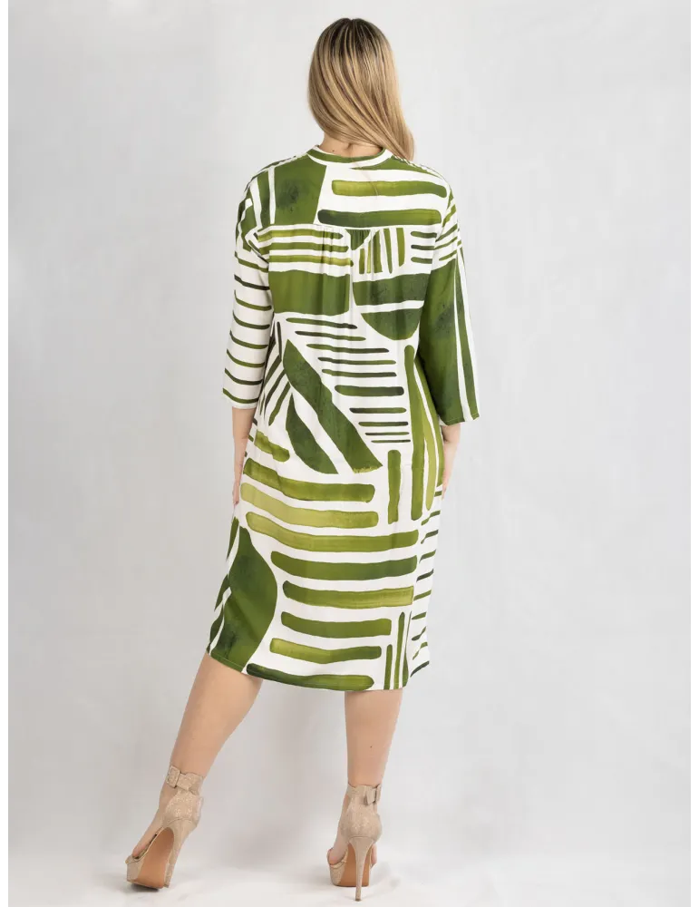 Zanetti Italy | White and green natural silk tunic open summer dress