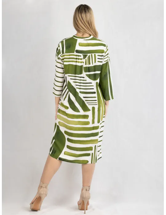 Zanetti Italy | White and green natural silk tunic open summer dress