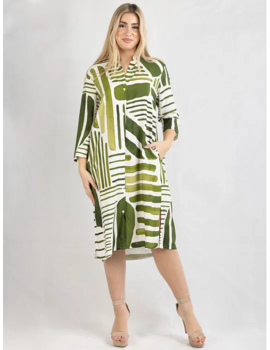 Zanetti Italy | White and green natural silk tunic open summer dress