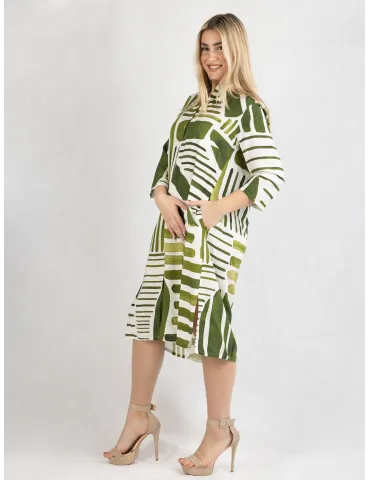 Zanetti White and green silk tunic open dress 2