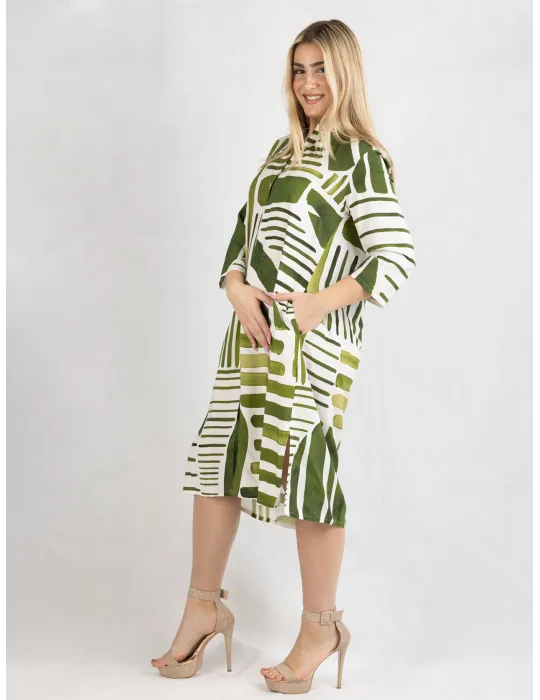Zanetti Italy | White and green natural silk tunic open summer dress