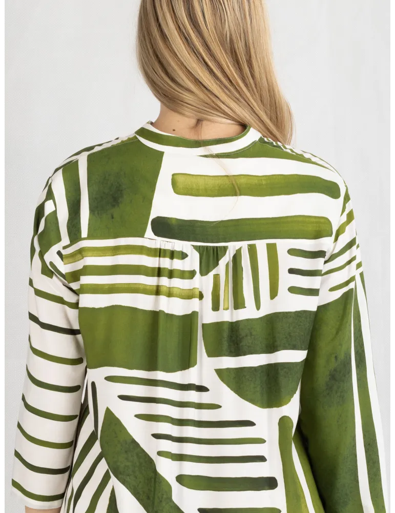 Zanetti Italy | White and green natural silk tunic open summer dress