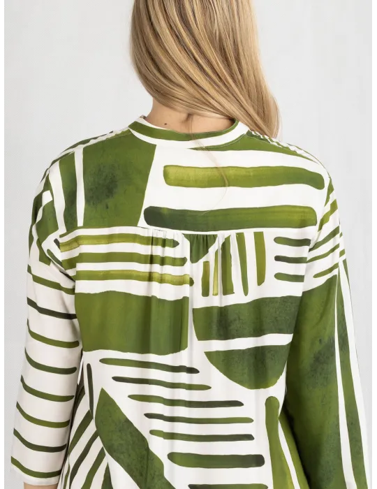 Zanetti Italy | White and green natural silk tunic open summer dress