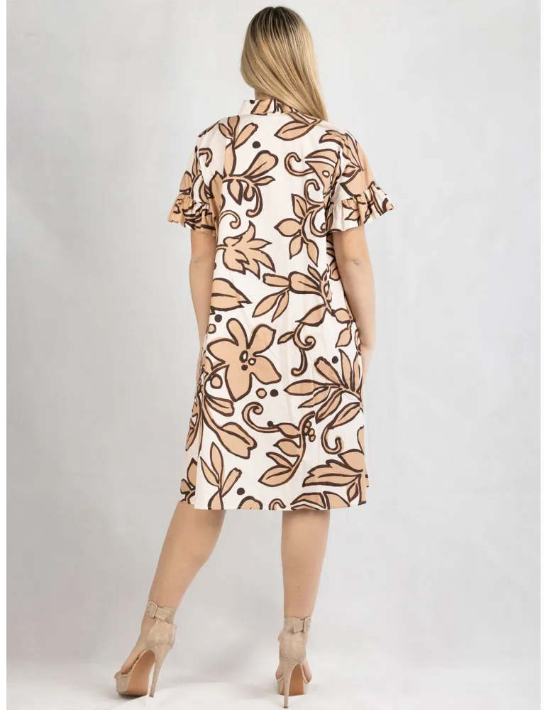 Zanetti beige batik printed cotton open front trapeze dress