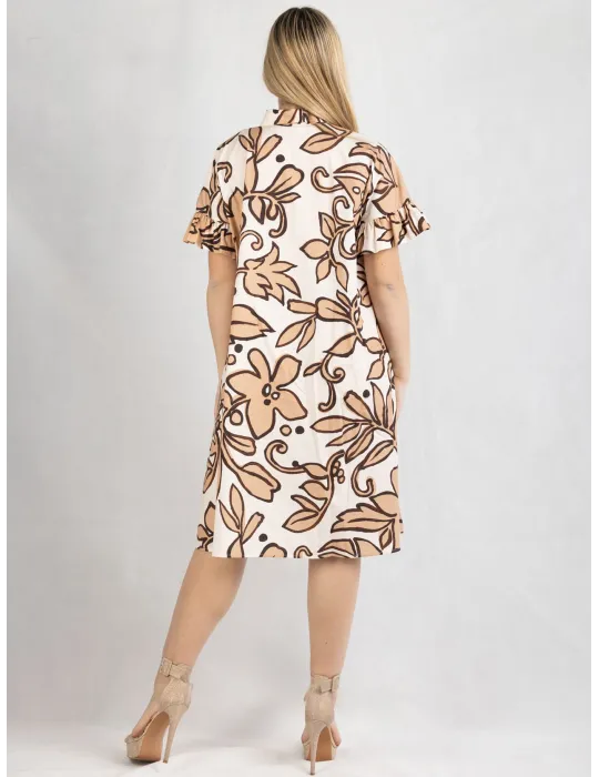 Zanetti Italy | Beige batik printed cotton open front trapeze dress