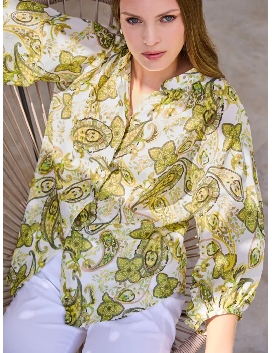 Camicia etnica bianco e verde | Zanetti Primavera Estate 2025 Camicia etnica bianco e verde | Zanetti Primavera Estate 2025