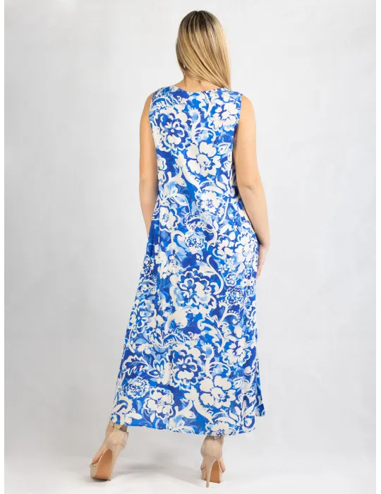 Abito canotta lungo a trapezio fantasia batik azzurra | Zanetti 1965
