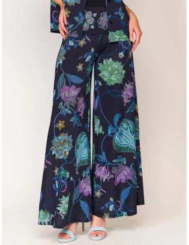 Francesca Mercuriali dark blue flowers print wide trousers