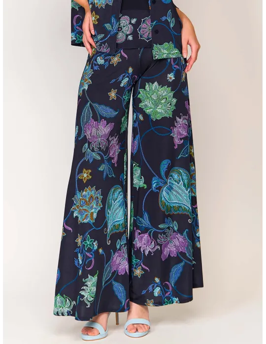 Francesca Mercuriali dark blue flowers print wide trousers Francesca Mercuriali dark blue flowers print wide trousers