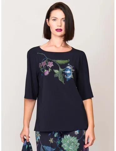 Maglia blu con strass Swarovsky fino alla 56 | Francesca Mercuriali