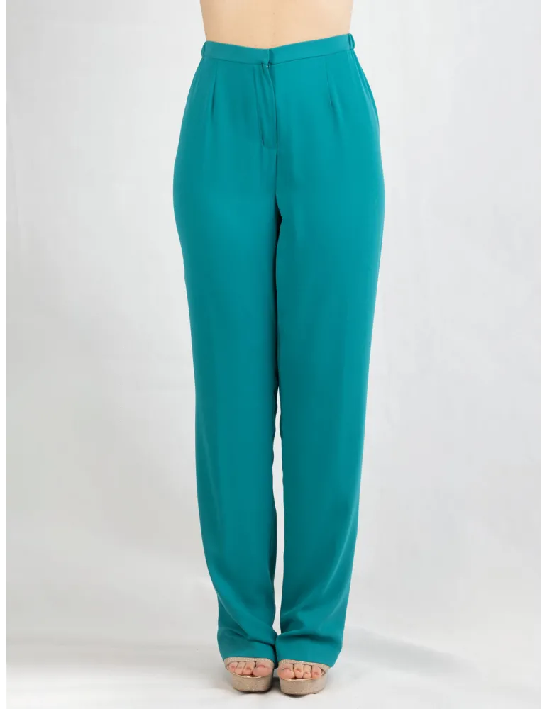 Water green silk two piece formal pants suit with feathers