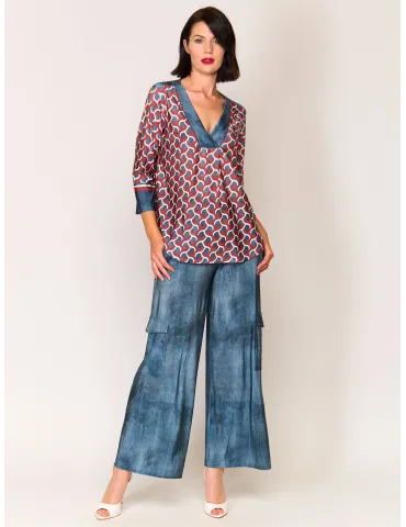 Francesca Mercuriali Pantaloni stampa jeans in jersey di viscosa 2