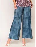 F. Mercuriali demin blue printed pull-on palazzo trousers